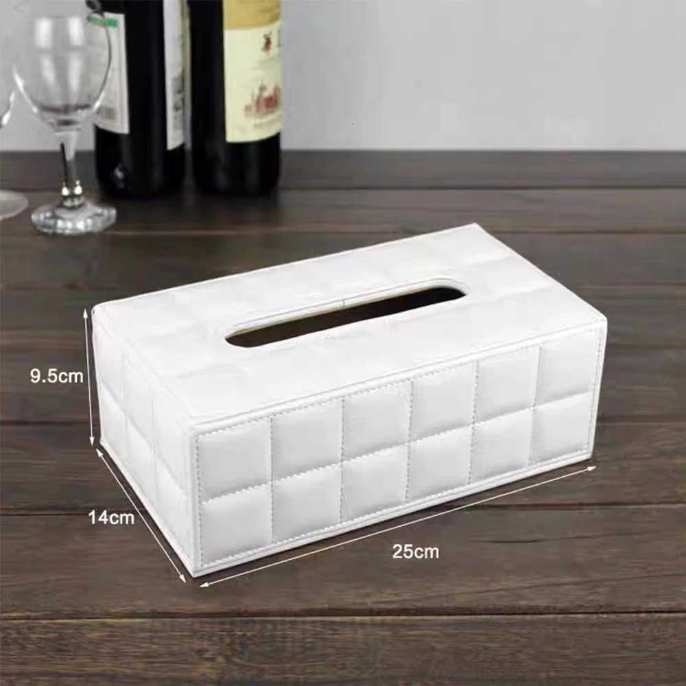 Black Leather Tissue Box Rectangular Paper Holder Car Line Grid Tissue Box Case Living Room Napkin Container Organizer HolderM251124