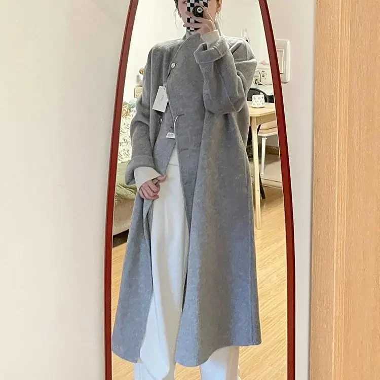 Plus Size New Korean Style Womens Thickened Woolen Coat Loose Fit Autumn Winter Grey Colorful Large Size Outerwear Fashionable J251124