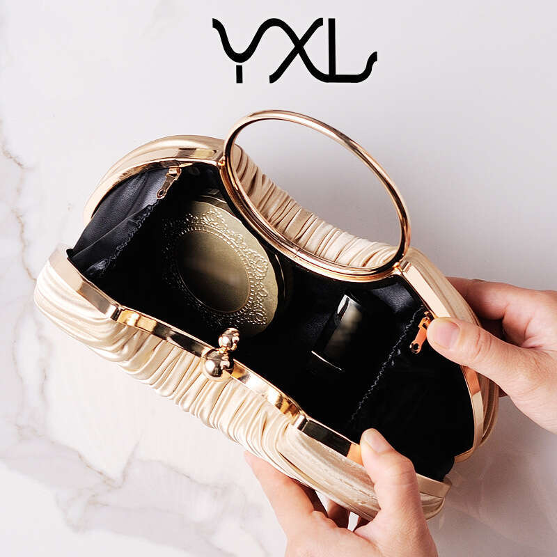 Dinner Bag Fashionable Apricot Pleated Dinner Elegant Qipao Circular Banquet Bride Bag Chaozhou Factory KQ