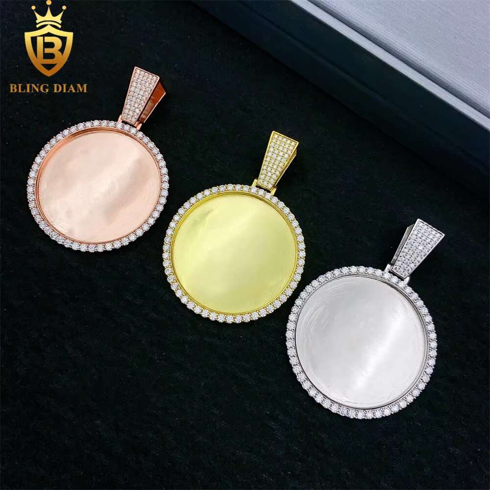 Fine Jewelry Custom Picture Circle Pendant Memory Necklace Vvs Moissanite 925 Sterling Silver Gra Certificate