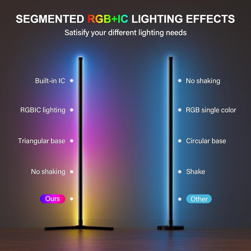 1.2M 1.6M Smart Corner Floor Lamp RGB Ambient Light with Tuya WiFi or Blue Tooth Game Room Standing Lamp Wall Decor Lighting