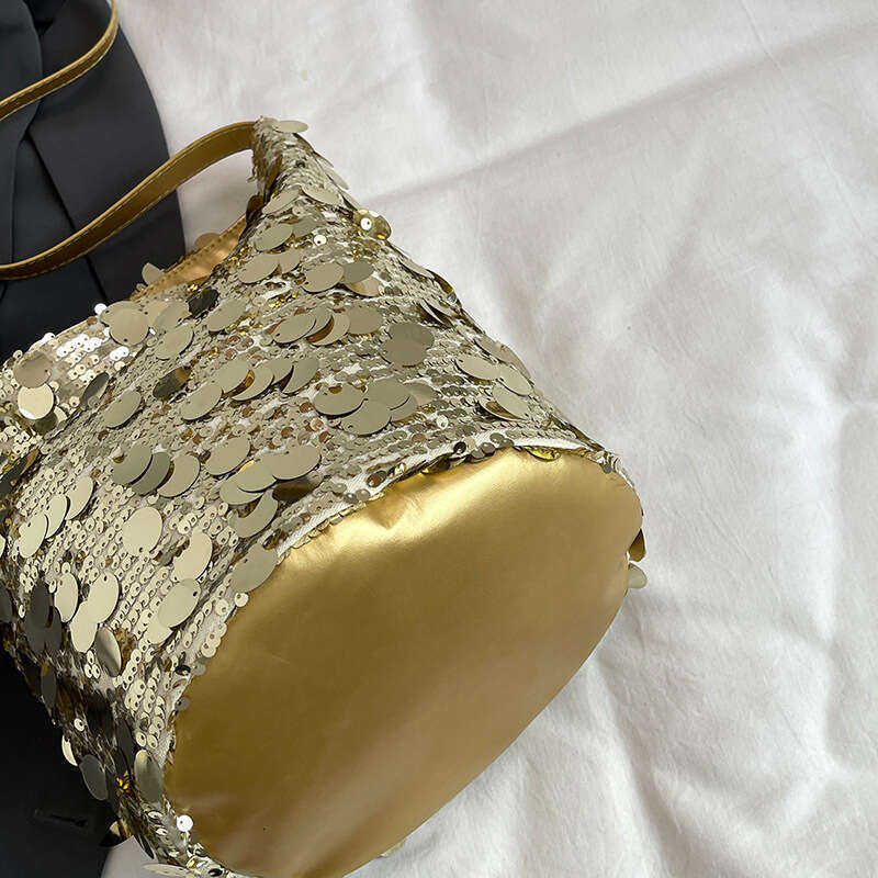 This Year's Popular Sequin Niche Design 2024 New Women's Versatile Chain Crossbody Single Shoulder Bucket Bag