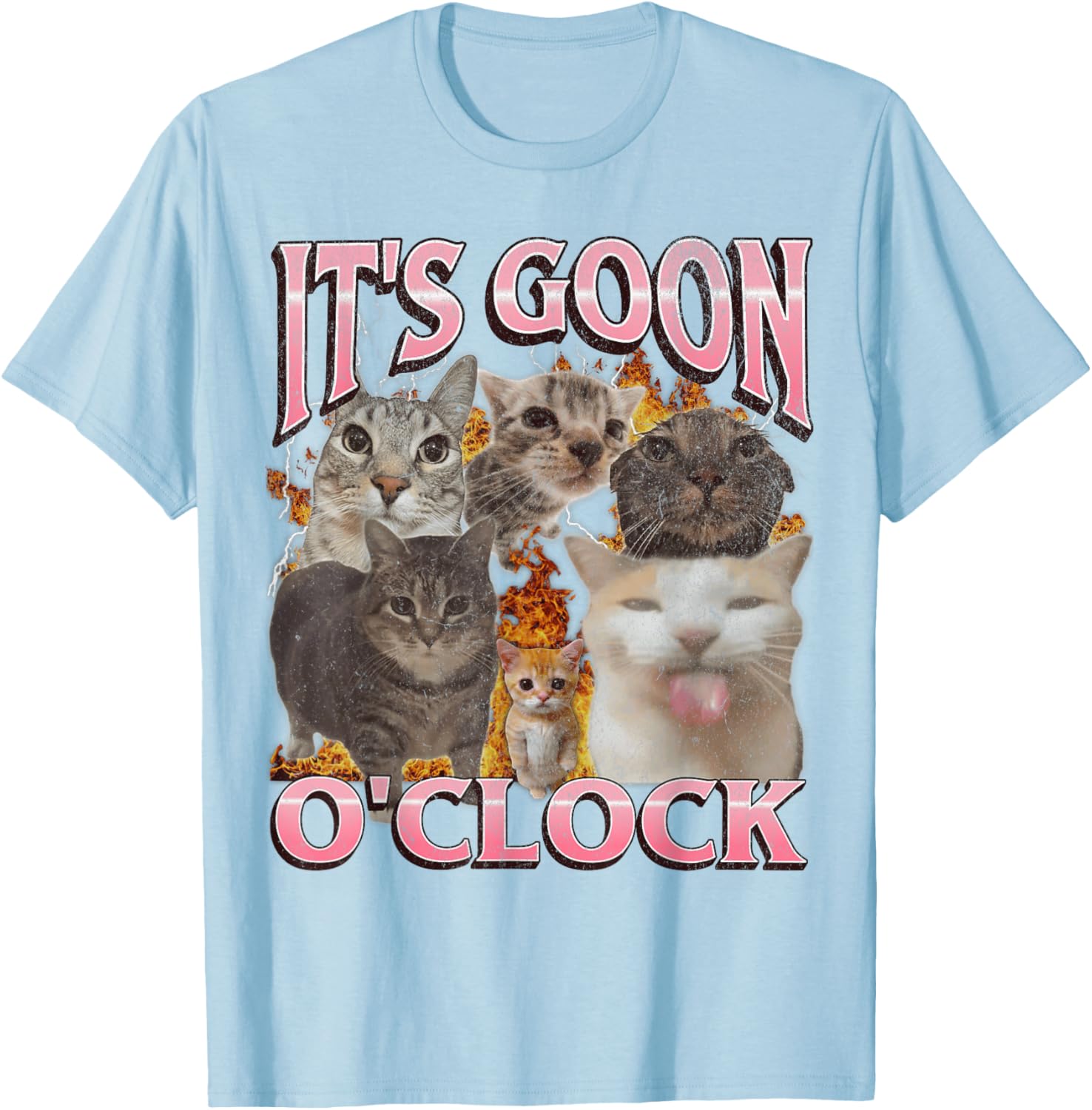 Gooning O'clock Funny Cat Meme Bootleg Graphic T-Shirt 100%Cotton Soft breathable comfortable casual sports Halloween and Christmas gifts Unisex 