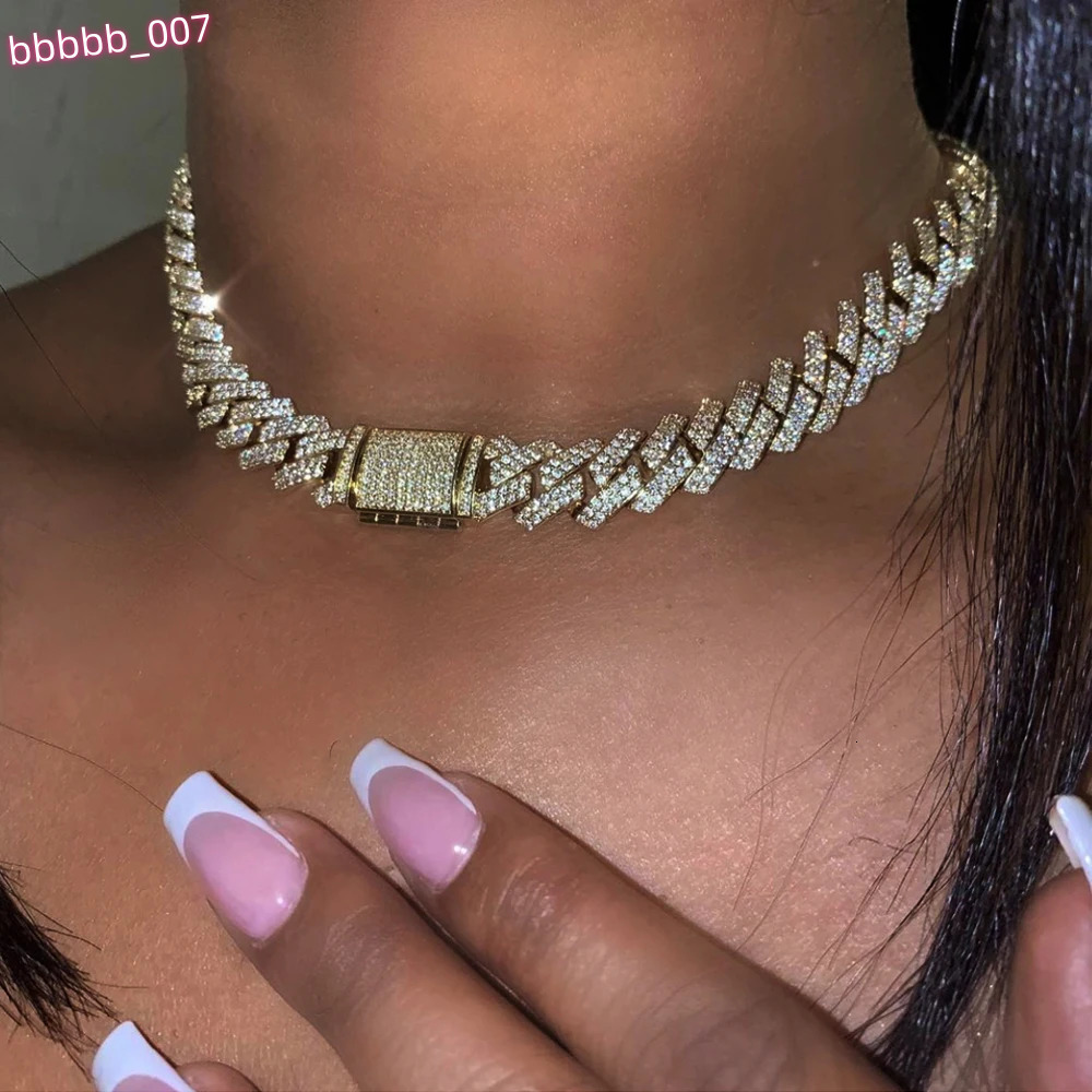 Trend Crystal 14MM Prong Cuban Link Chain For Women Iced Out AAA 2 Row Miami Cuban Chain Choker Necklace Unisex Hip Hop Jewelry