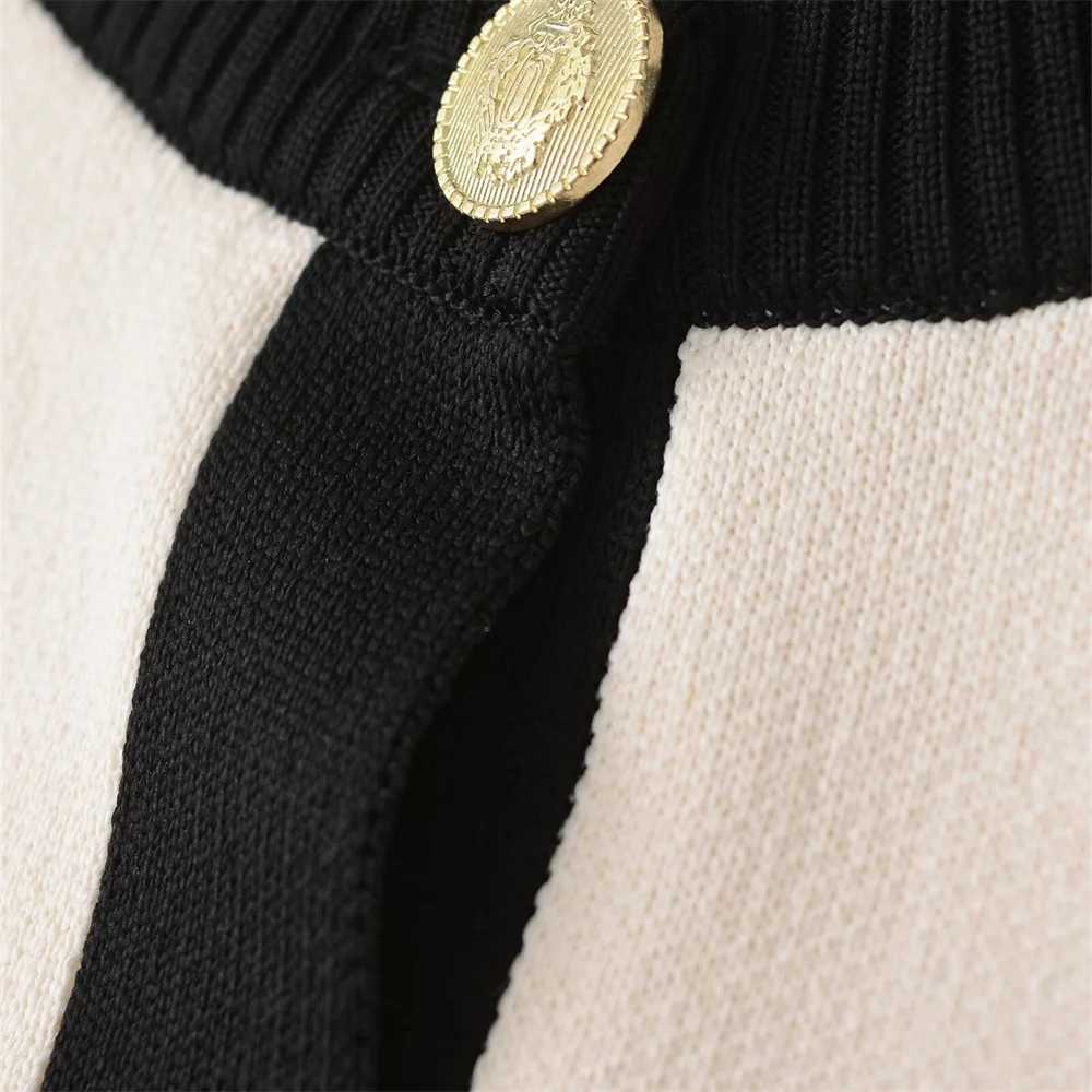 autumn new European and American breasted long sleeved black and white round neck knitted cardigan short jacket J251124