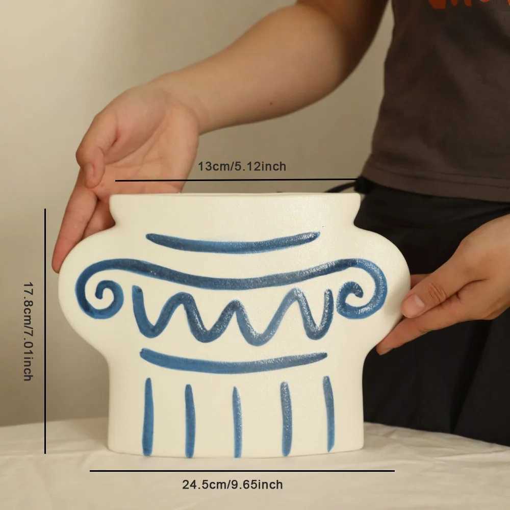 Nordic Ins Hand-painted Striped Shape Ceramic Vase Ornaments Living Room Bedroom Flower Arrangement Art Vases Wedding Decoration C251124