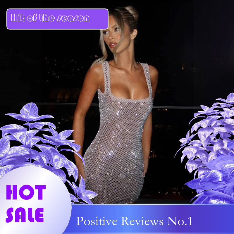 Dongdumaoyi Townlike Hot Diamonds Nightclub Sexy Party Dress Women Spaghetti Strap Mini Spring Summer Slim Bodycon Dresses