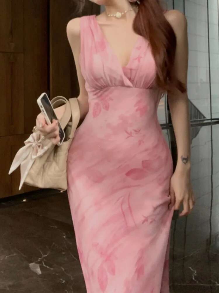 Women Fashion Elegant Bodycon Midi Party Dress Sleeveless Casual Floral Print Slim Birthday Clothes Female One Pieces Vestidos