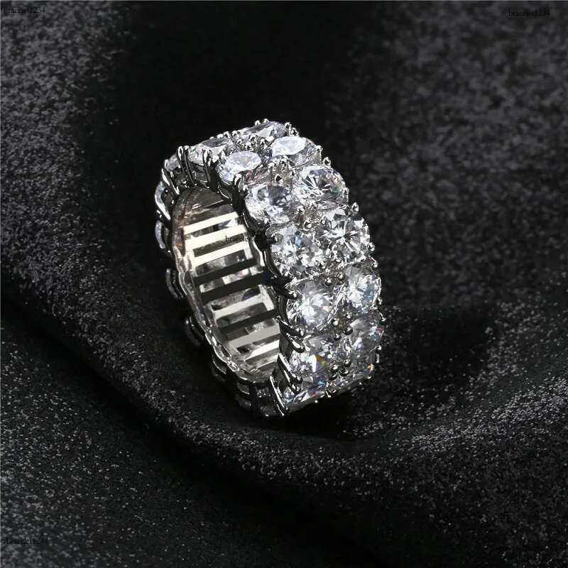 Hip Hop Iced Out Rings Micro Pave CZ Stone 9mm Tennis Band Ring Men Women Charm Jewelry Crystal Zircon Dia Gold Sier Plated Wedding