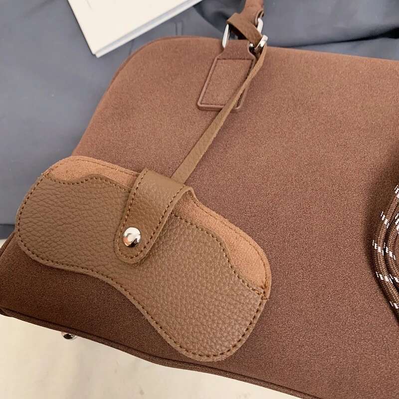 Big Size Women Bowling Bags Suede Pure Color Large Capacity Shoulder Crossbody Bag With Long Strap 2024 Designer Handbags
