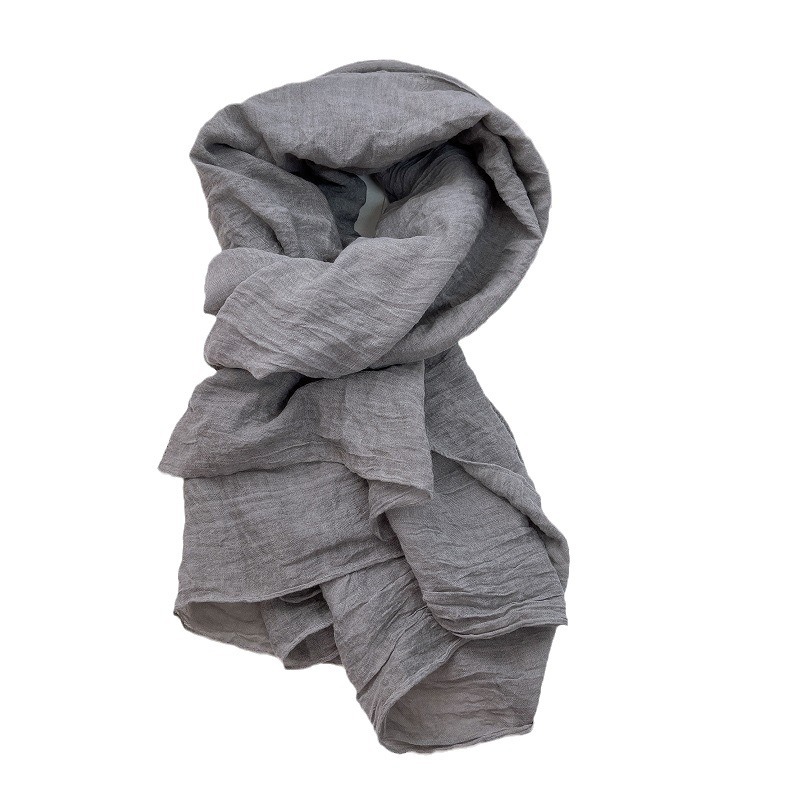 K506 Solid color cotton and linen tie-dyed scarf for women thin 2024 spring and autumn new pure color retro cotton soft silk scarf shawl versatile