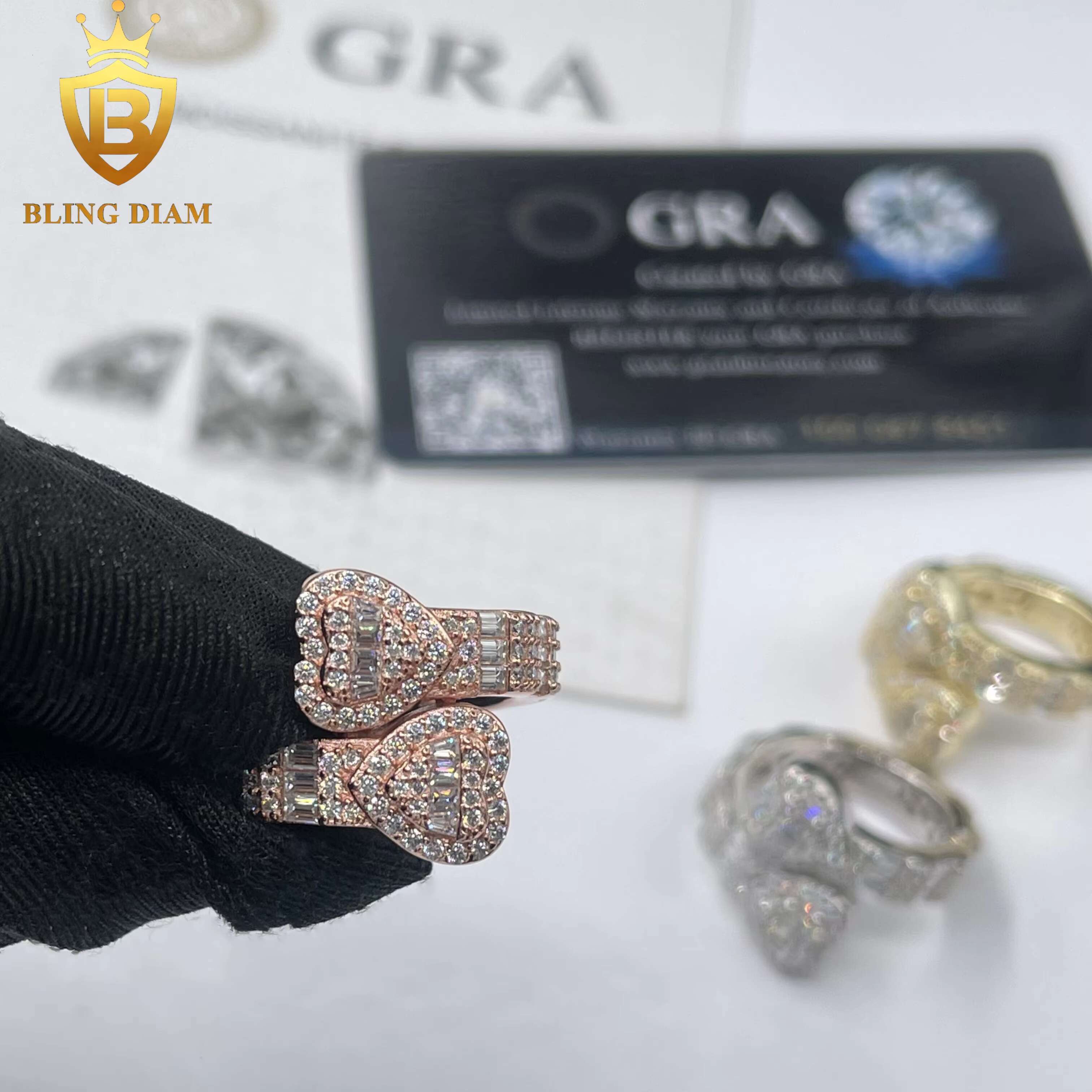 Ready to Ship Fashion Jewelry VVS Moissanite Diamond Two Heart Shape Ring Women Mens Rings 925 Solid Silver