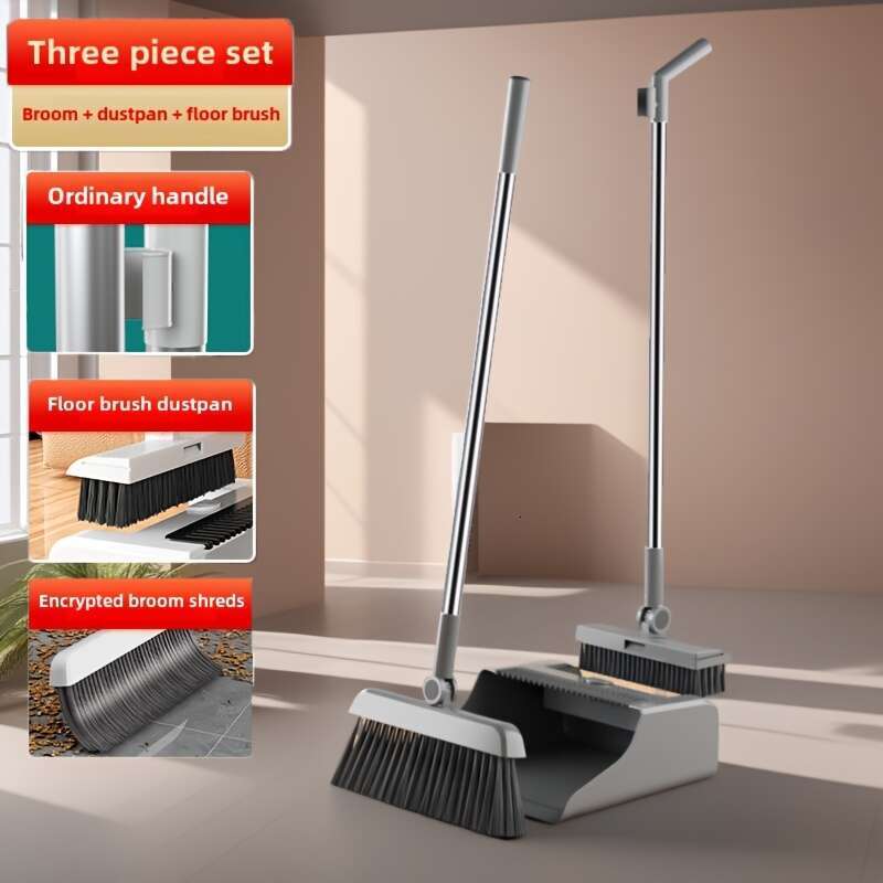 Ergonomic Long Handle Set - 3-in-1 High-Quality Floor Kit with Silicone Water Scraper, Ideal for Home, Kitchen, Room, Office | Efficient Single Broom