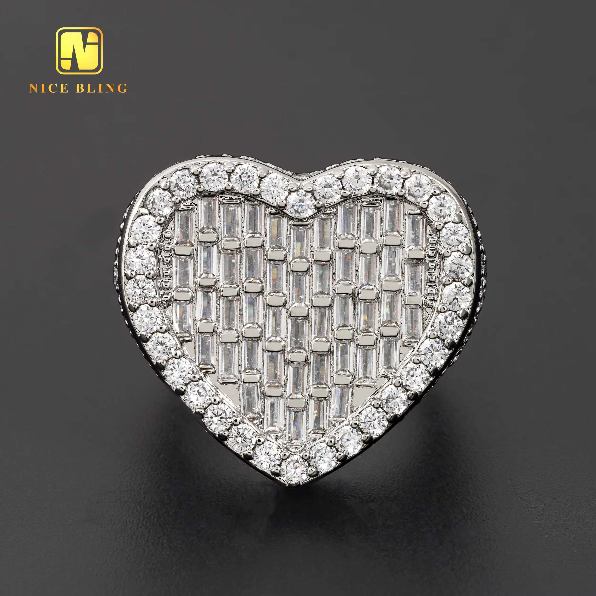 Half Iced Out Hip Hop Rings 18k Gold Plated Men Women Fashion Brass Jewelry Heart Shape baguette Cz Diamond Rings
