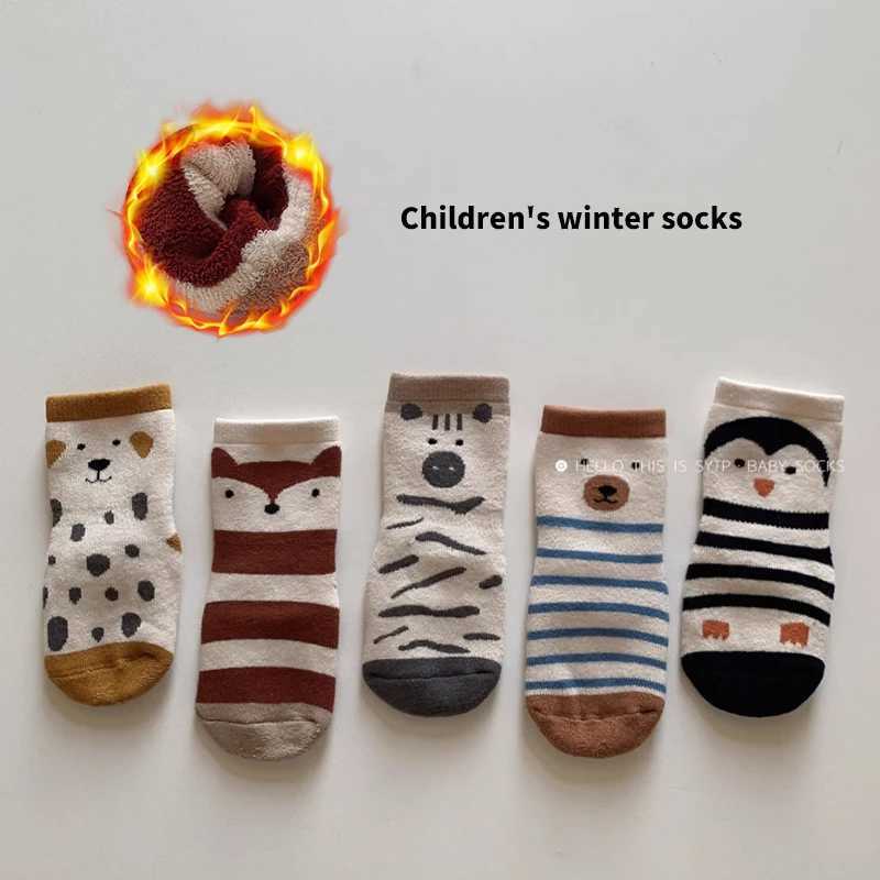 3 Pairs Cute Animal Pattern Baby Ankle Socks Winter Autumn Thicken Warm Soft Skin-friendy Comfortable Anti-slip Design Socks G251124