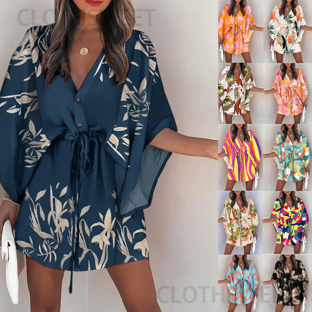 Summer Feifei sleeve V-neck lace up casual holiday dress women