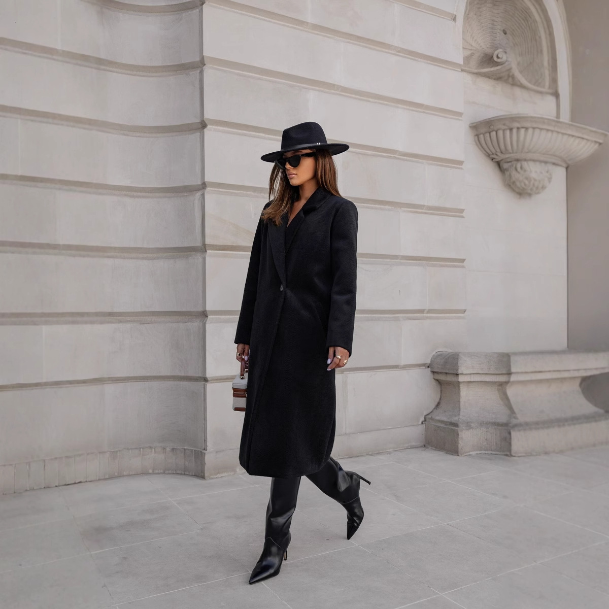 2024 Winter Simple Solid Color Long Sleeve Medium Long Woolen Coat Womens Wear