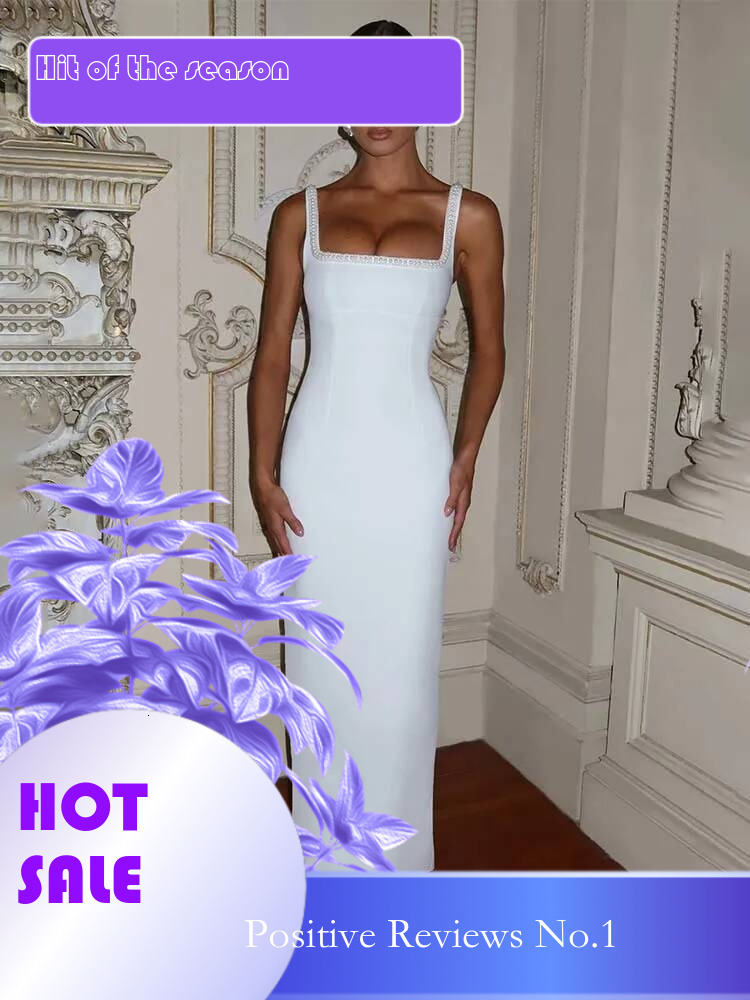 Dongdumaoyi Townlike Pearl Backless Sexy Party Dress Women Spaghetti Strap Spring Summer Slim Bodycon Maxi Long Dresses