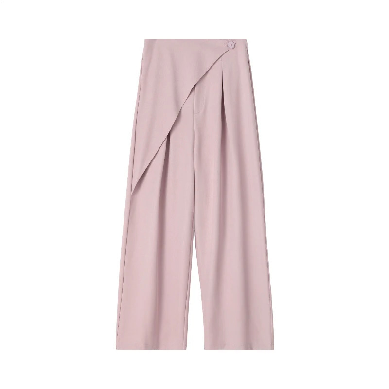 Spring Summer Irregular Wide Leg Suit Pants Women 2025 Button High Waist Straight Casual Loose Korean Trousers Female 250421