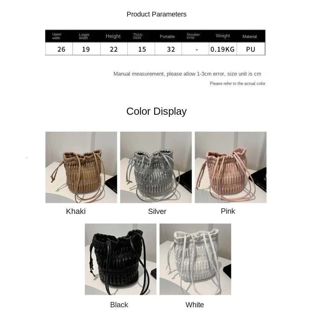 Designer Bag Trendy Solid Wrinkle Shoulder Drawstring Bucket Summer Travel Beach Daily Commuting Handbag Casual Messenger Bag