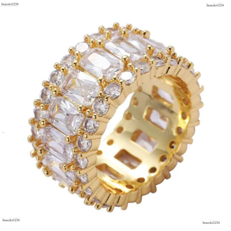Hip Hop CZ Cubic Zircon Geometric Finger Ring Band Iced Out White Gold Bg Baguette Dia Rings for Women Men Boyfriend Valentine Birthday Jewelry Gifts