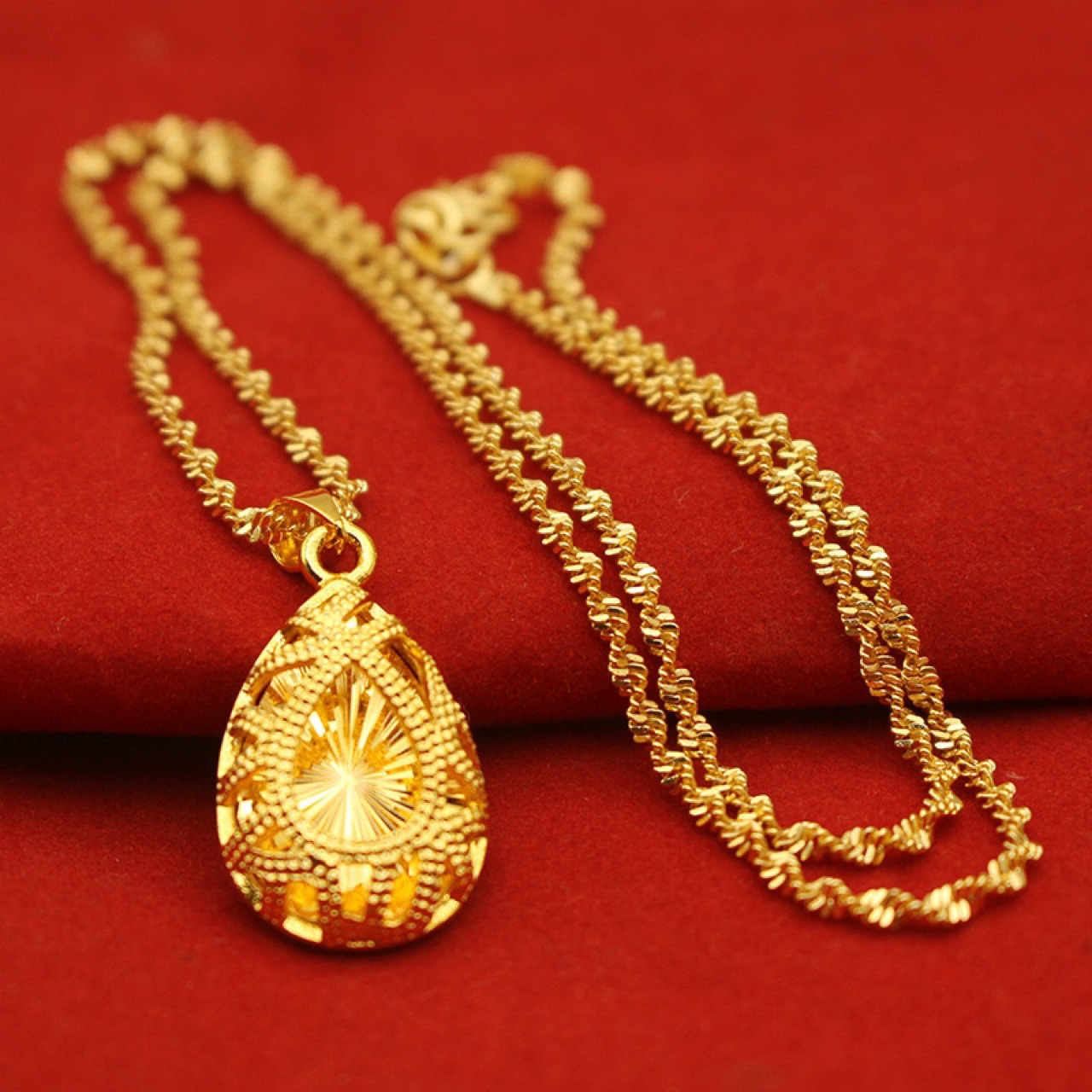Vietnamese Sajin prosperity Flower pendant necklace, water wave chain 2025