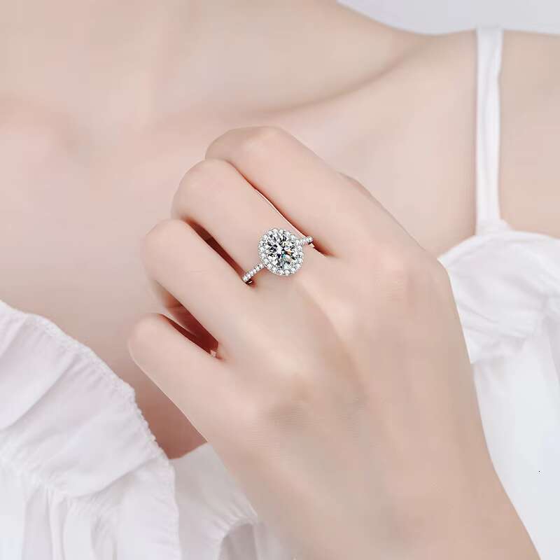 PYQ Womens 925 Sterling Silver Engagement Halo Ring 1ct-2ct Oval Cut Moissanite Jewelry