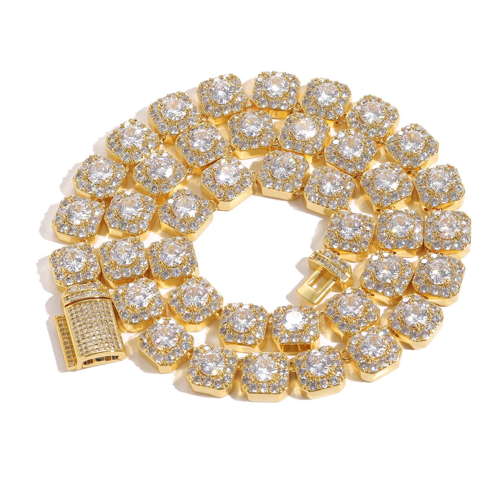 Fashion luxury hip-hop necklace, 10mm rock candy chain Mosan stone flip necklace, trendy man necklace, fashion accessories are delivered free of charg