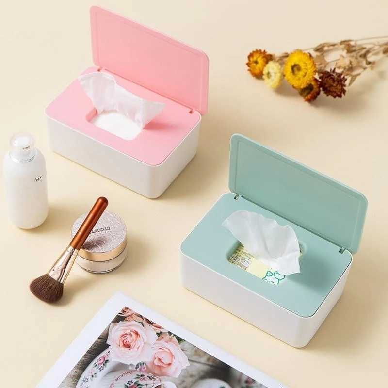 1pc Wet Tissue Box Desktop Seal Wipes Paper Storage Box Household Plastic Dust-proof With Lid Tissue Box For Home Office DecorM251124