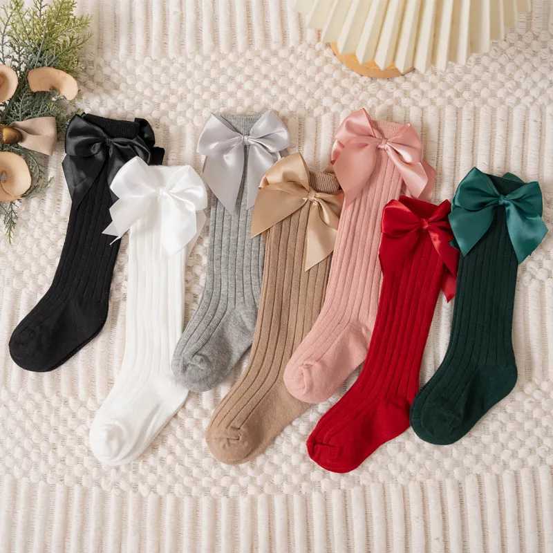 Baby Girls Socks Autumn Winter Kids Big Bow Knee High Long Soft Cute Kids Christmas Sock Cotton Red Newborn Socken For 0-8 Years G251124