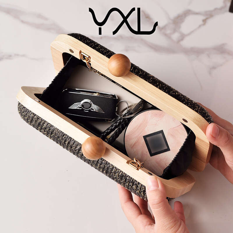 Dinner Bag Summer Solid Wood Frame Banquet Bag Woven Fabric Handbag Simple Daily Style KQ
