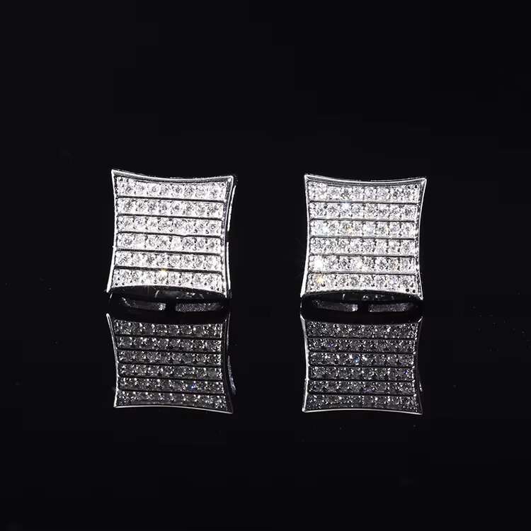Wholesale Price square Earrings Micro Setting Vvs Moissanite S925 Silver Gold Plated Custom Earrings Stud Fast Ship