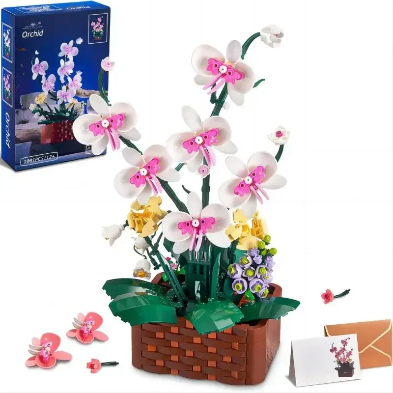 Orchids Potted Building Blocks Succulents Flower Model Assembly Moc Bricks Girls Gifts Home Decoration Holiday Gifts Kids Toys