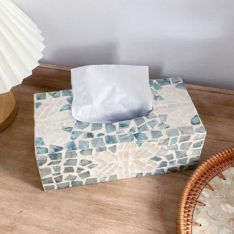 Color Shell Tissue Box European Creative Handmade Mother of Pearl Rectangular Tissue Box Square Paper Boxs Decoration StorageM251124