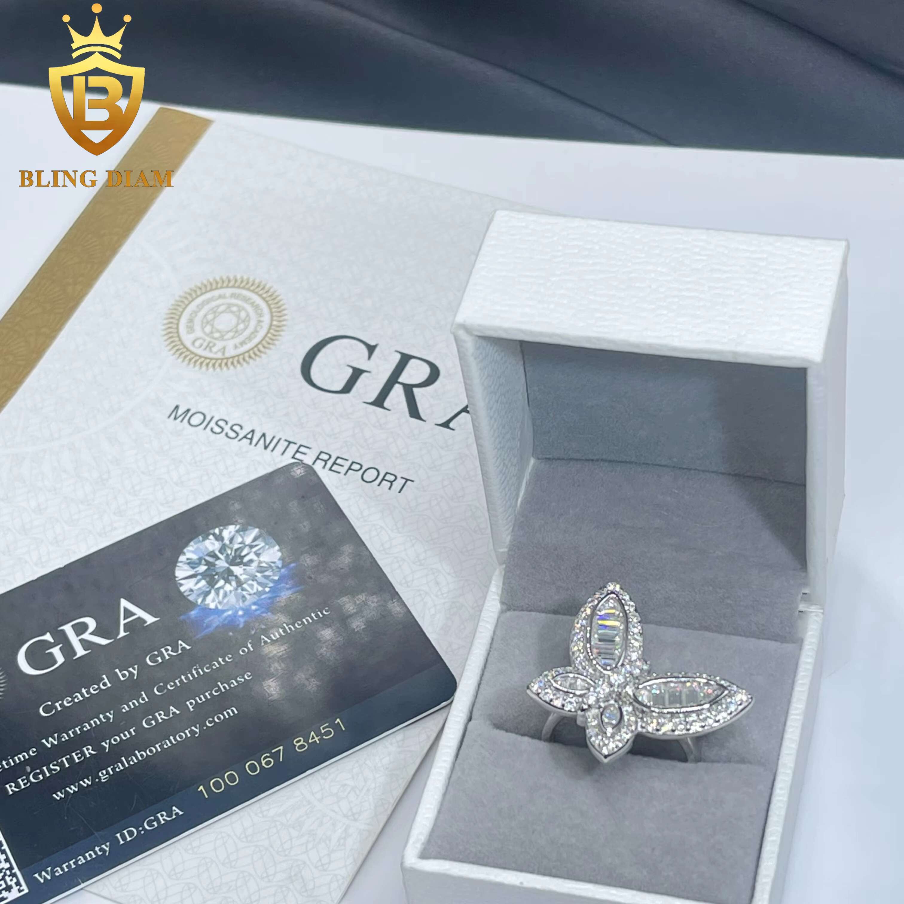 Fashion Jewelry VVS Moissanite Butterfly Rings Gift Female Luxury Elegant Style Mens 925 Solid Silver