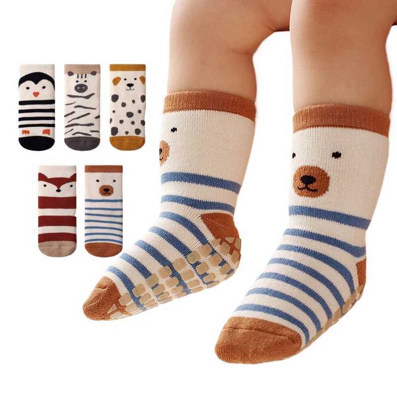 0-5 Years Winter Thick Terry Kids Socks Anti-Slip Warm Print Penguin Toddler Baby Floor Socks for Boys And Girls G251124