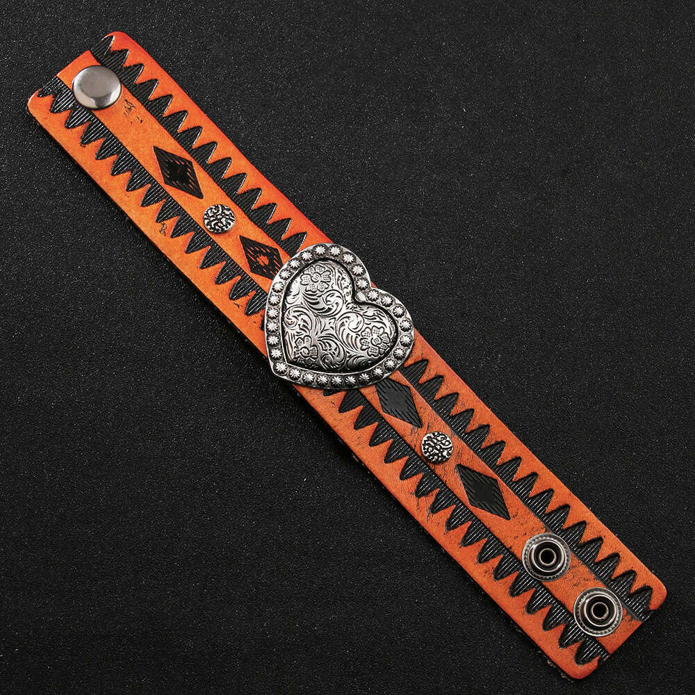 Temu High end Cowhide Love Antique Metal Accessories Imprinted Totem Genuine Leather Bracelet for Men