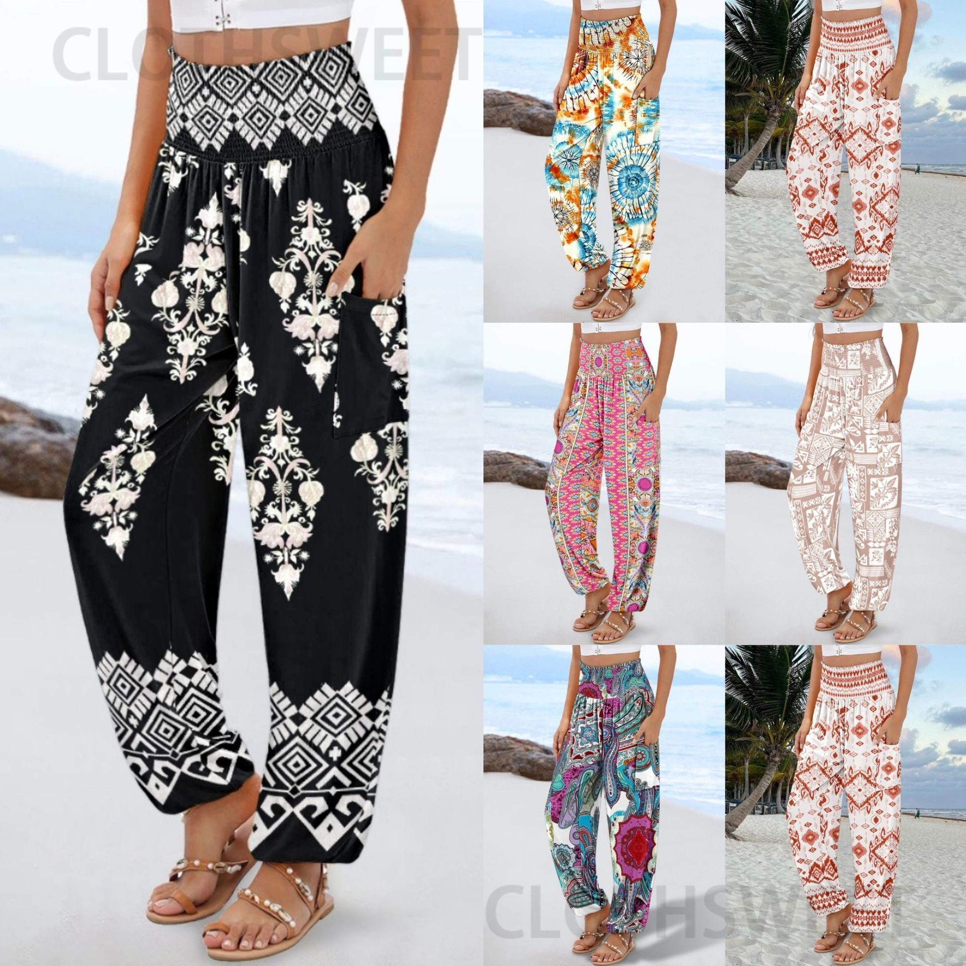 2025 New Spring and Summer Womens Loose High Waist Printed Casual Pants for Women