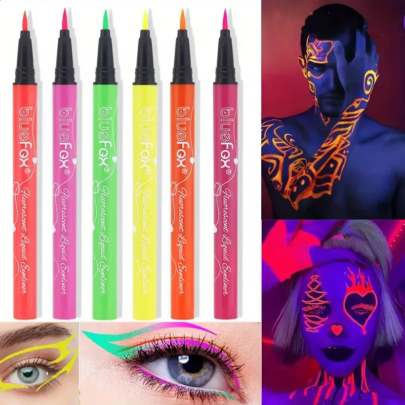Six luminous UV reaction face and body paint sets neon liquid eyeliner pen makeup mix colors music festival 250418
