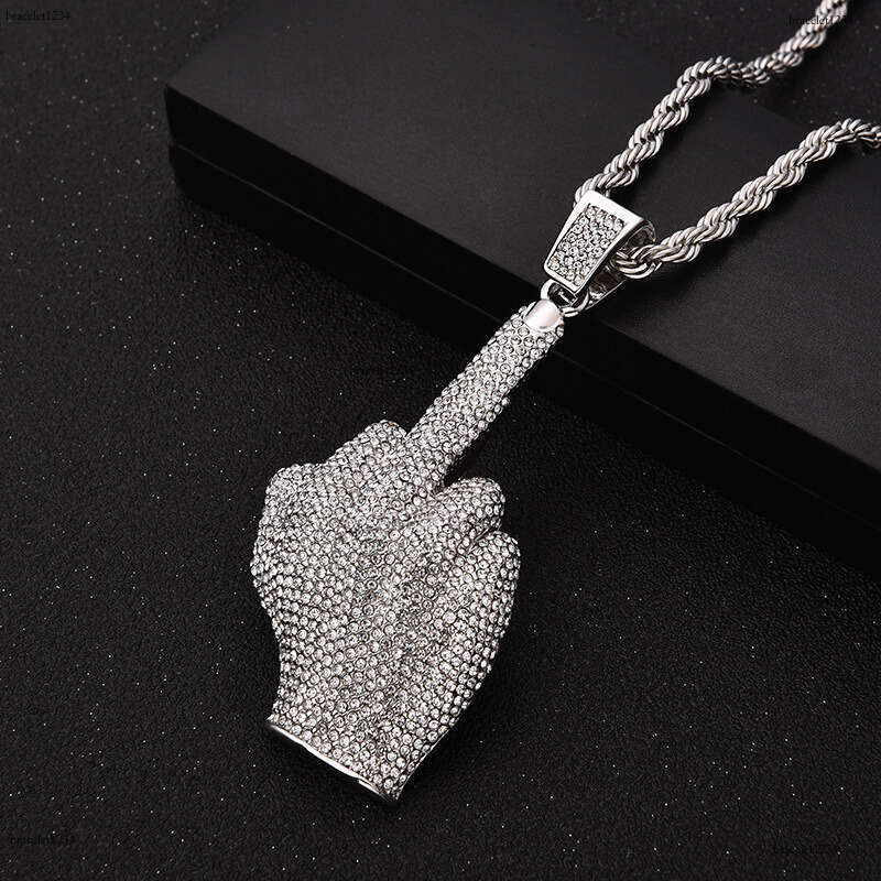 Designer luxury large vertical middle finger hip hop ice out of VVV Moissanite, pendant for men and women Free delivery