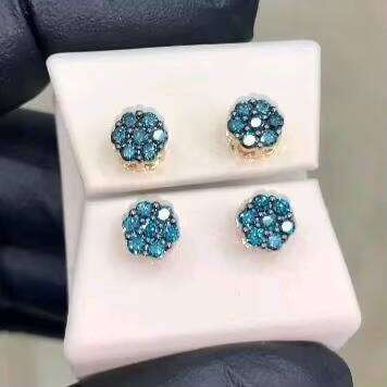 Elegant for Women 925 Silver Cluster Flower Shape Iced Blue VVS Moissanite Diamond Custom Stud Earrings