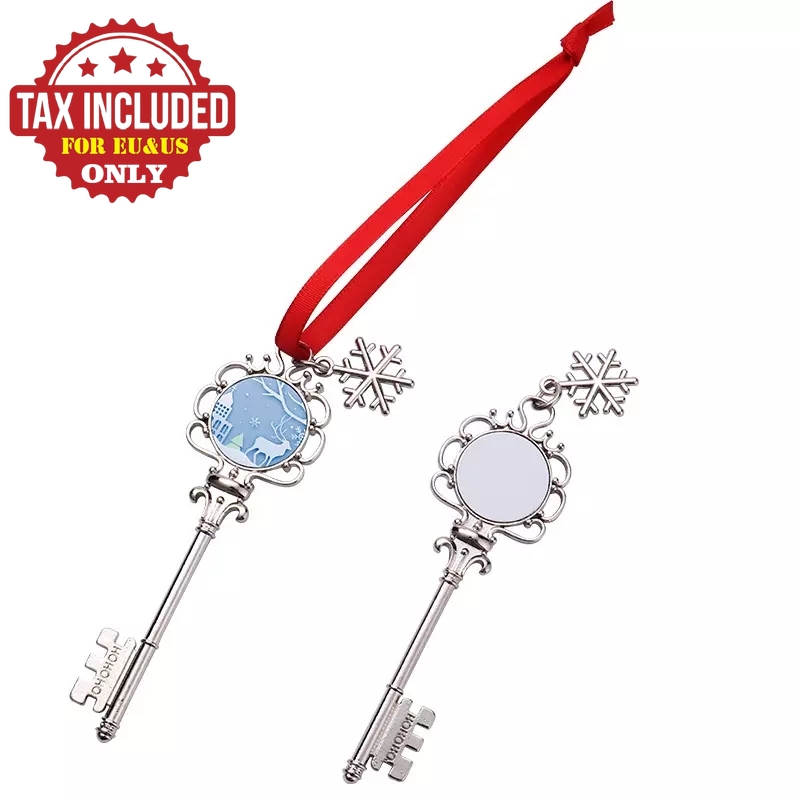 Sublimation Santa's Magic Key Hanging Ornament Skeleton Keys Christmas Tree Ornaments with red Rope Heat Transfer Printing Decors Blanks Double sides printable