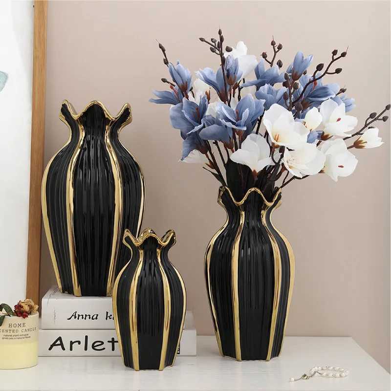 Simple Nordic ceramic vase modern electroplating ornaments creative light luxury handicraft living room flower arrangement home C251124