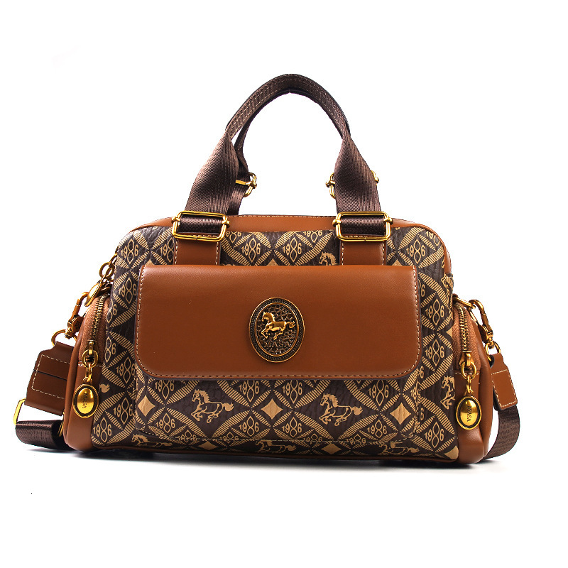 MASA Vintage Flower Fashion Handbag Middle Aged Women S Bag Light Luxury High End Texture Crossbody Bag Tote Bag
