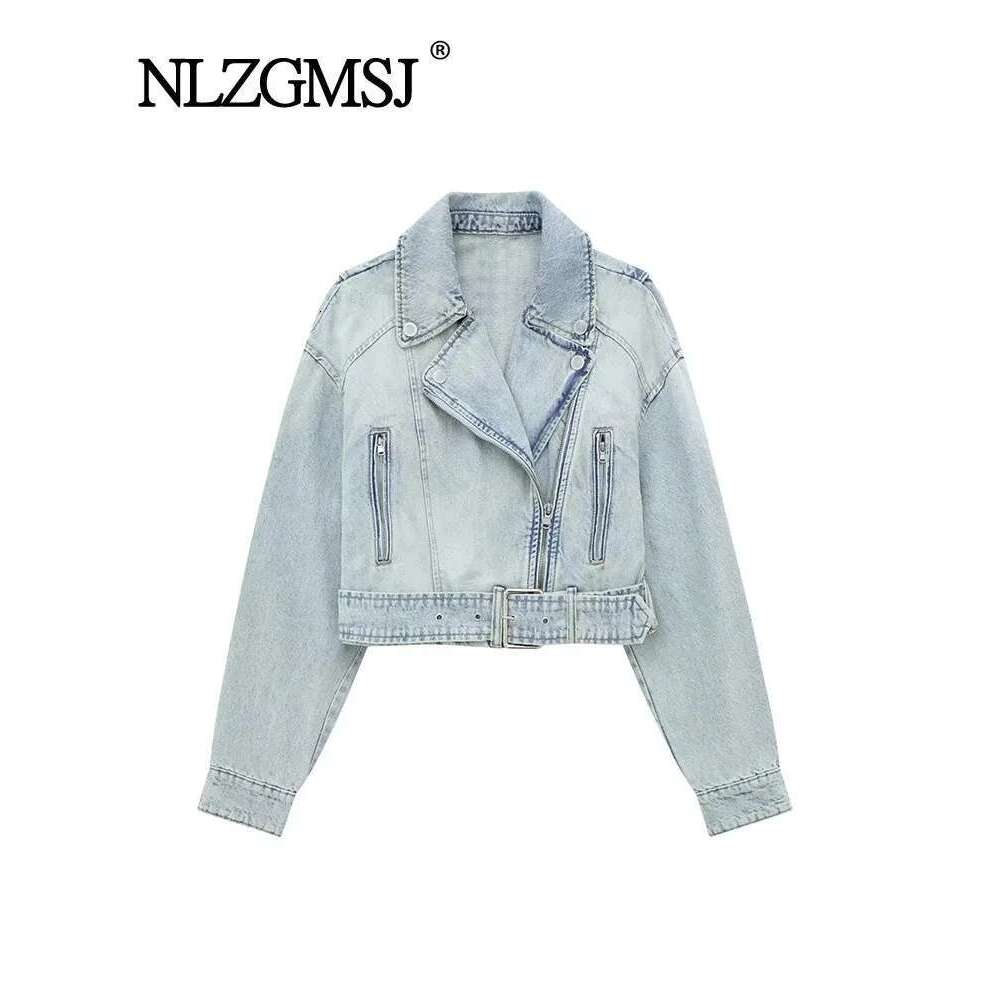 Designer Clothes Nlzgmsj Autumn Winter Denim Coat Lapel Long Sleeve Short Jackets Lady Chic Loose Streetwear Women Jacket