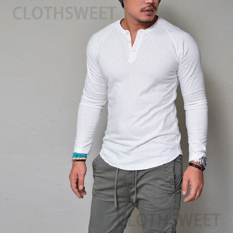2017 autumn and winter round neck solid color button short sleeved long sleeved t-shirt for mens fashion trend