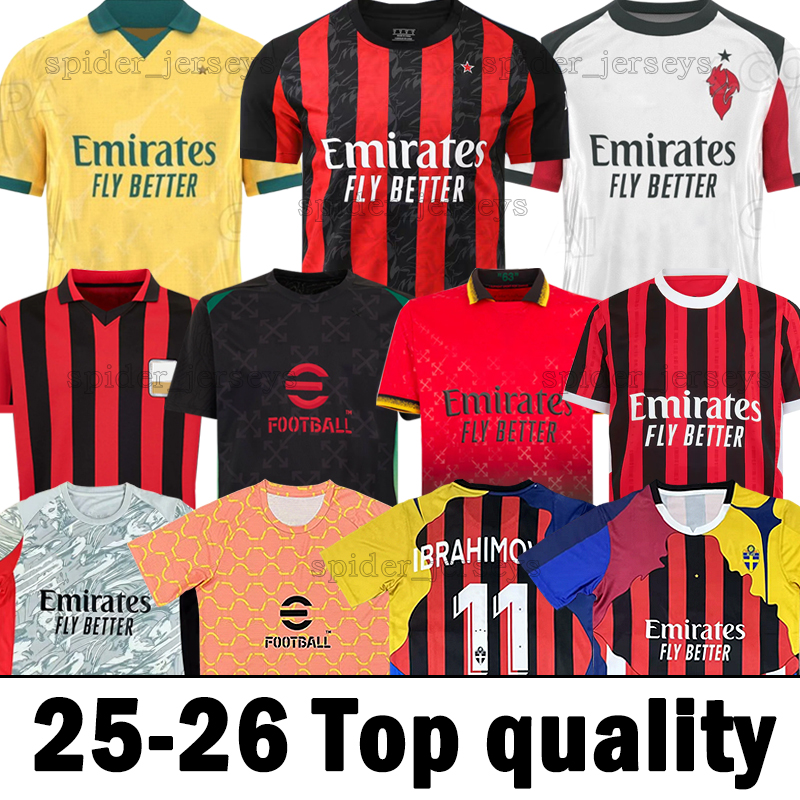 XXL 4XL 2025 2026 MILANES PULISIC Soccer Jerseys AC 125th Long sleeves RAFA LEAO ABRAHAM GIMENEZ THEO CHUKWUEZE Player Version Football Shirts Men Kids Kits Socks Set