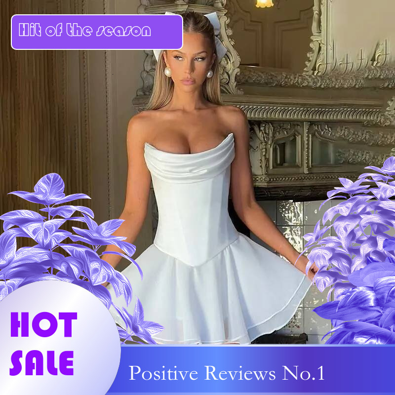 Dongdumaoyi Townlike A Line Pleated Ball Gown Dress Women Strapless Mini Spring Summer Backless Nightclub Sexy Party Dresses