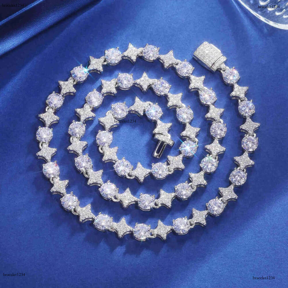 Sterg Sier Star Round Moissanite Tennis Chain Necklace New Design Hip Hop Couple Fine Jewelry Femme For Valentine