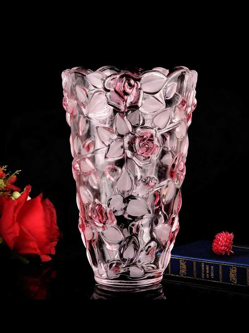 Light luxury crystal glass rose vase European-style hydroponic plant rich bamboo flower ware Countertop coffee table living room C251124
